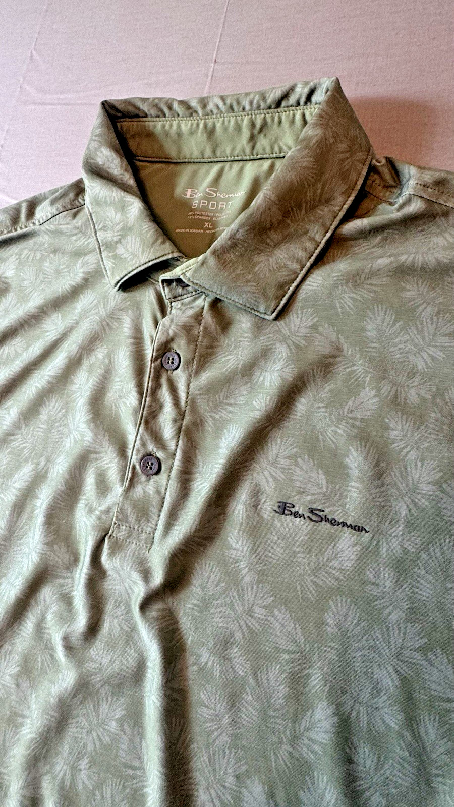 Men’s Ben Sherman Green Sport Polo Leaf Detail Size XL