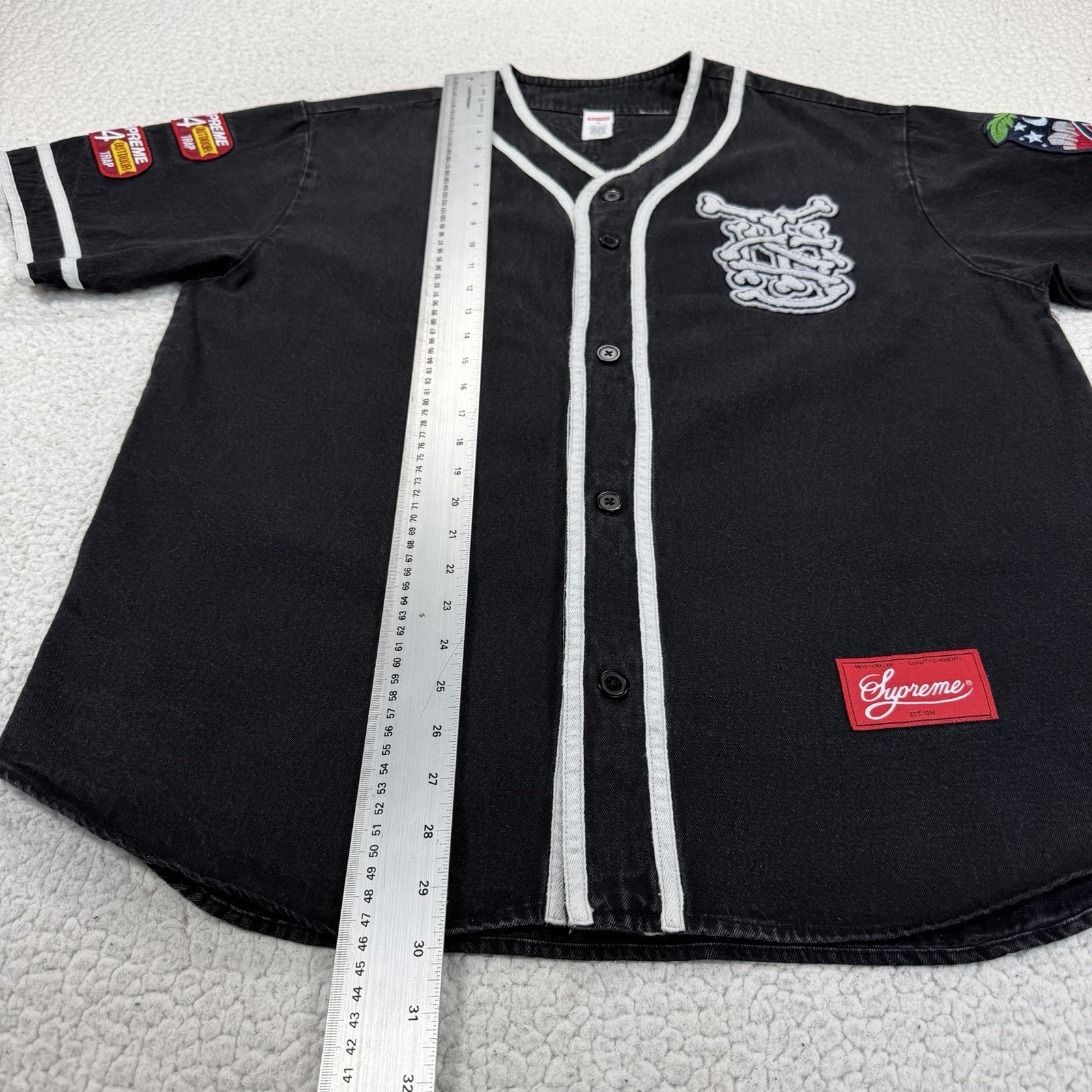 Supreme Patches Denim Baseball Jersey Black Men’s M Streetwear Hypebeast NY