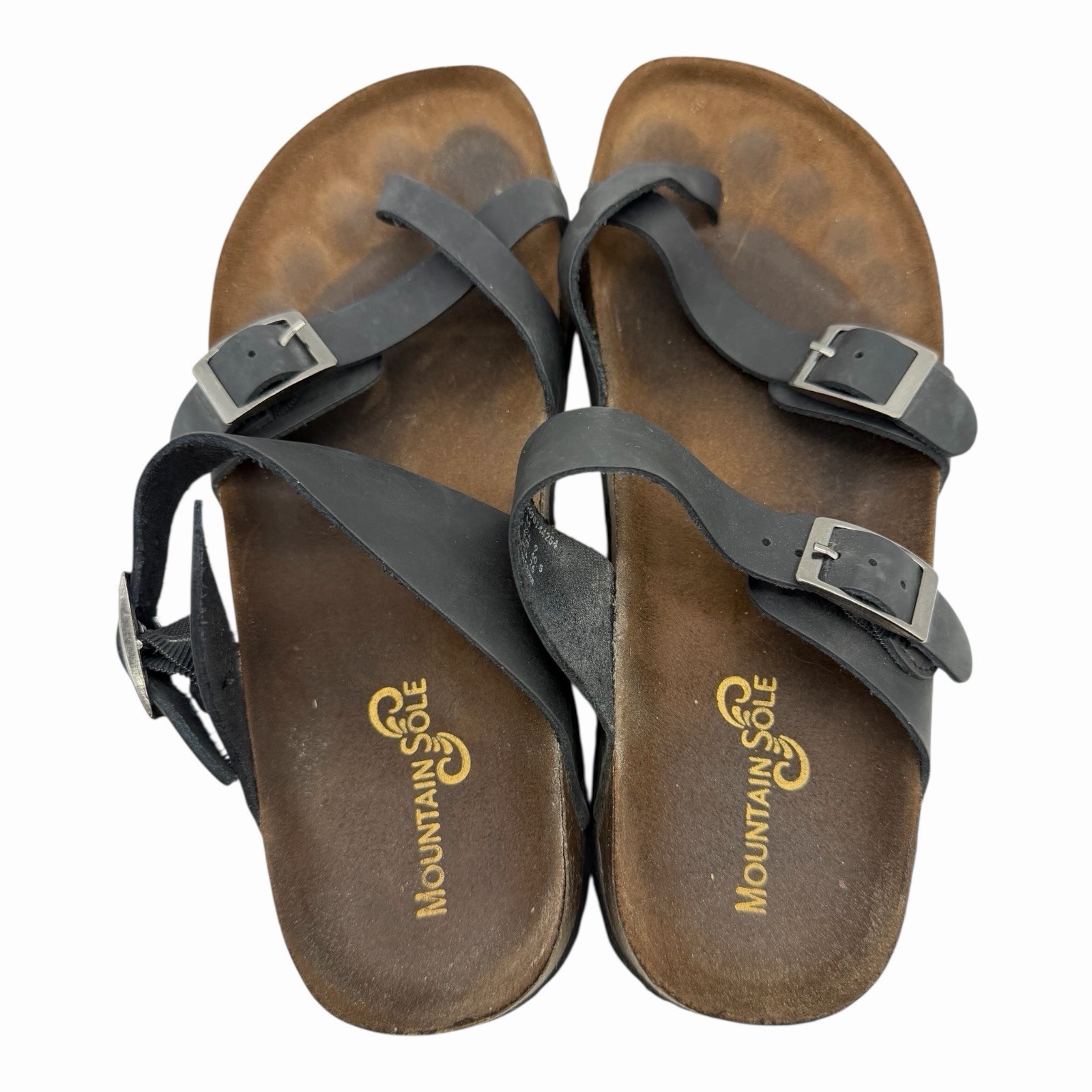 Mountain Sole Easy Slip-On Two Loop Design Leather Black Sandals Women’s Size 9