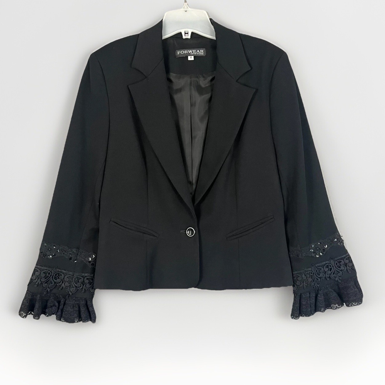 Vtg Forwear New York Women’s Blazer Sz 8 Black Shoulder Pads Regency Victorian