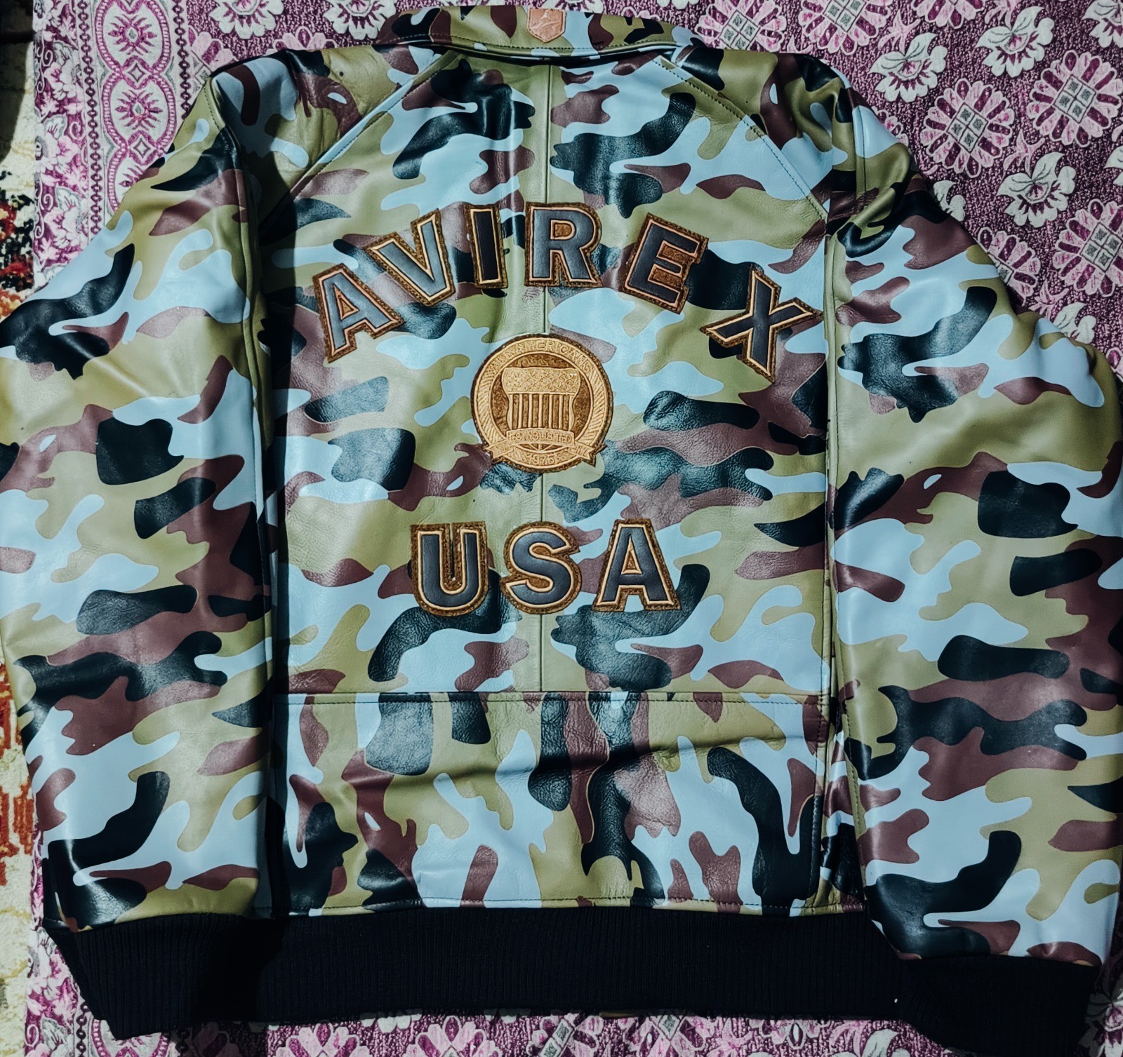 Men’s Avirex Limited Edition Camo Icon Flight Bomber Real Cowhide Leather Jacket