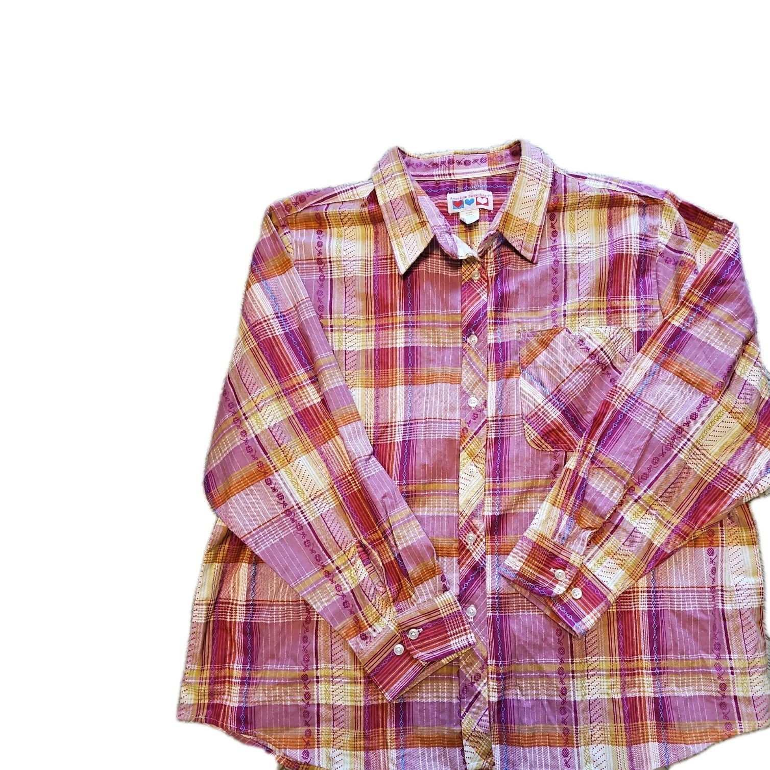 American Sweetheart Button Up Shirt | Womens XX Pink plaid |80% cotton, soft