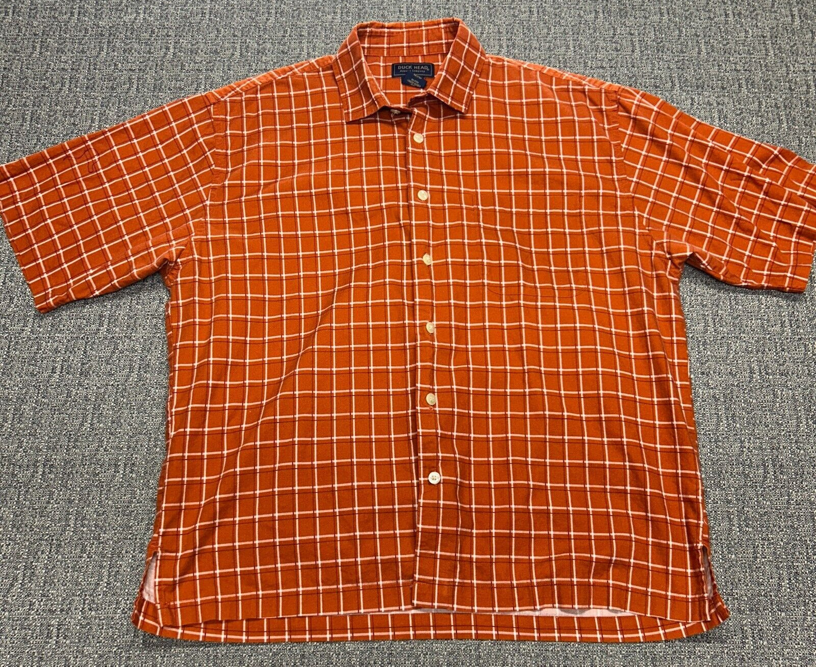 Duck Head Shirt Mens Large Orange Plaid Button Up Short Sleeve 100% Cotton
