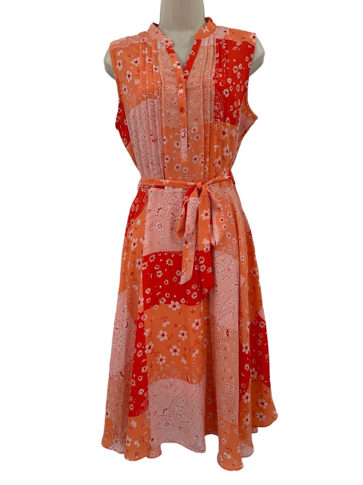 Nanette Lepore Dress 8 M Colorful Floral Chiffon Vivid Coral Belted NWT $128