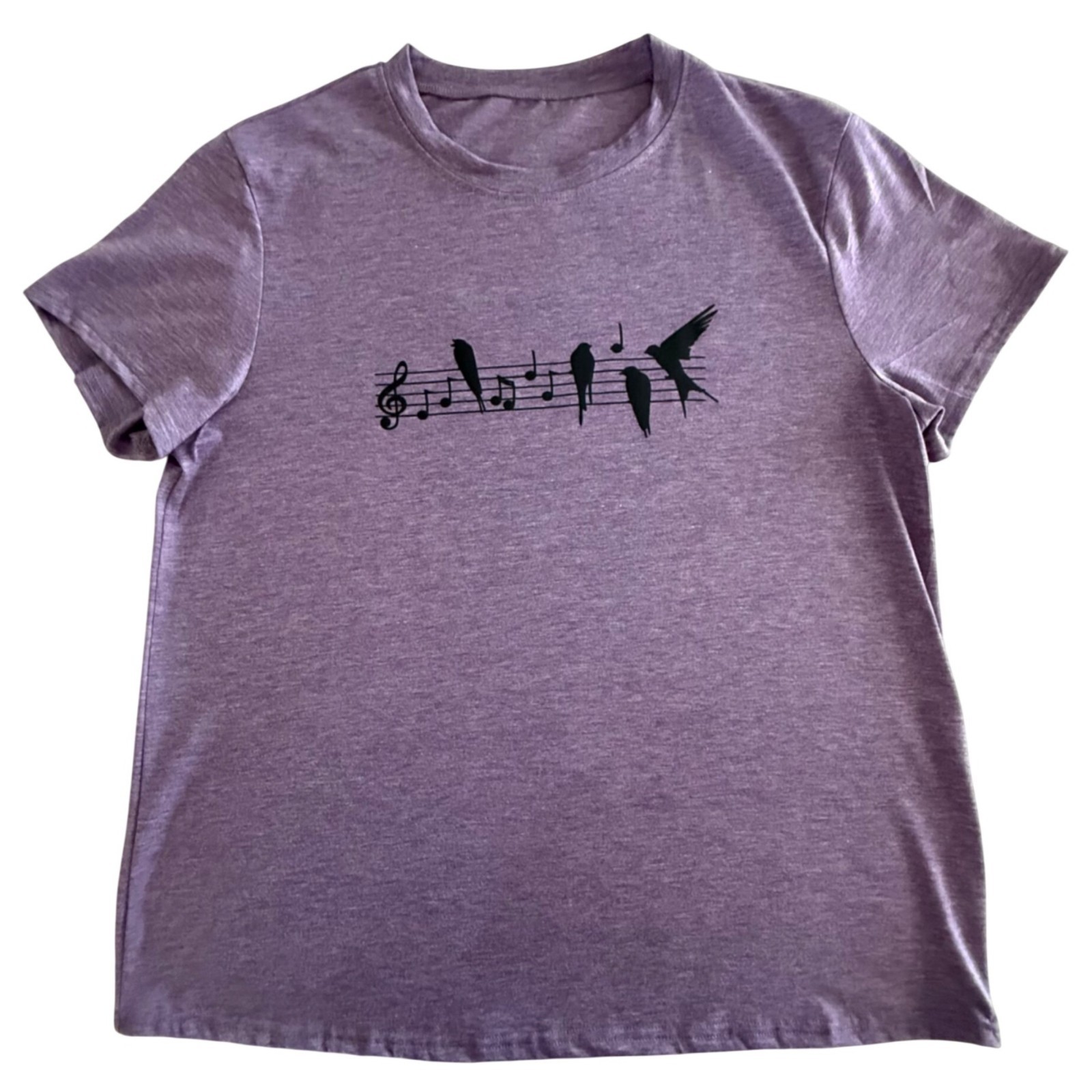 Bird Music Notes Shirt Womens XL Purple Graphic Tee Choircore Top