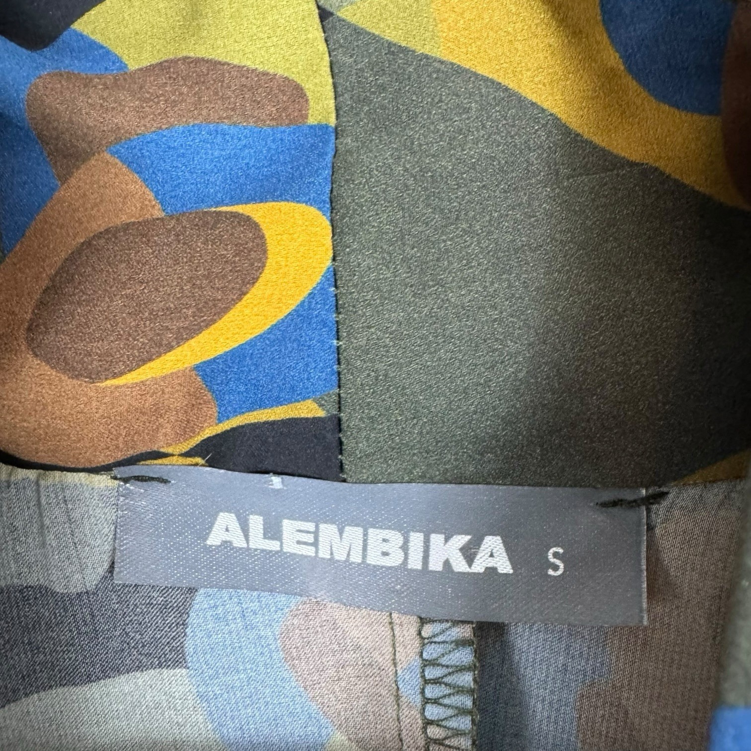 Alembika Satin Abstract Geometric Tunic Top Blouse Dress Sz S Lagenlook Boho