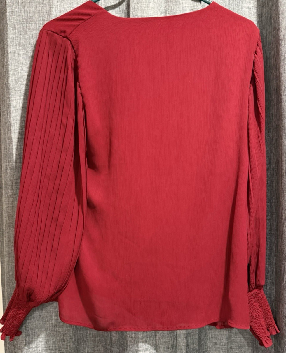 Aifer Top Womens M Cranberry Red Pleated Balloon Sleeves Dainty Flowy Lined EUC