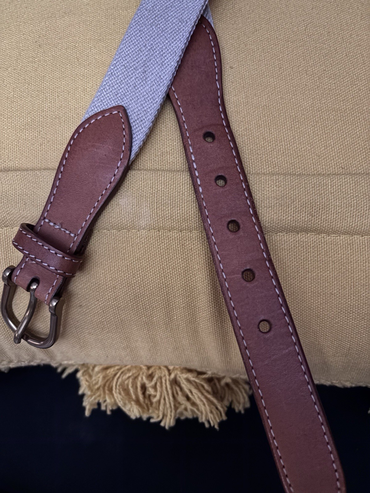 Men’s Brown/Beige Solid Basic Belt One Size 32 with stretch Brass Buckle LL Bean