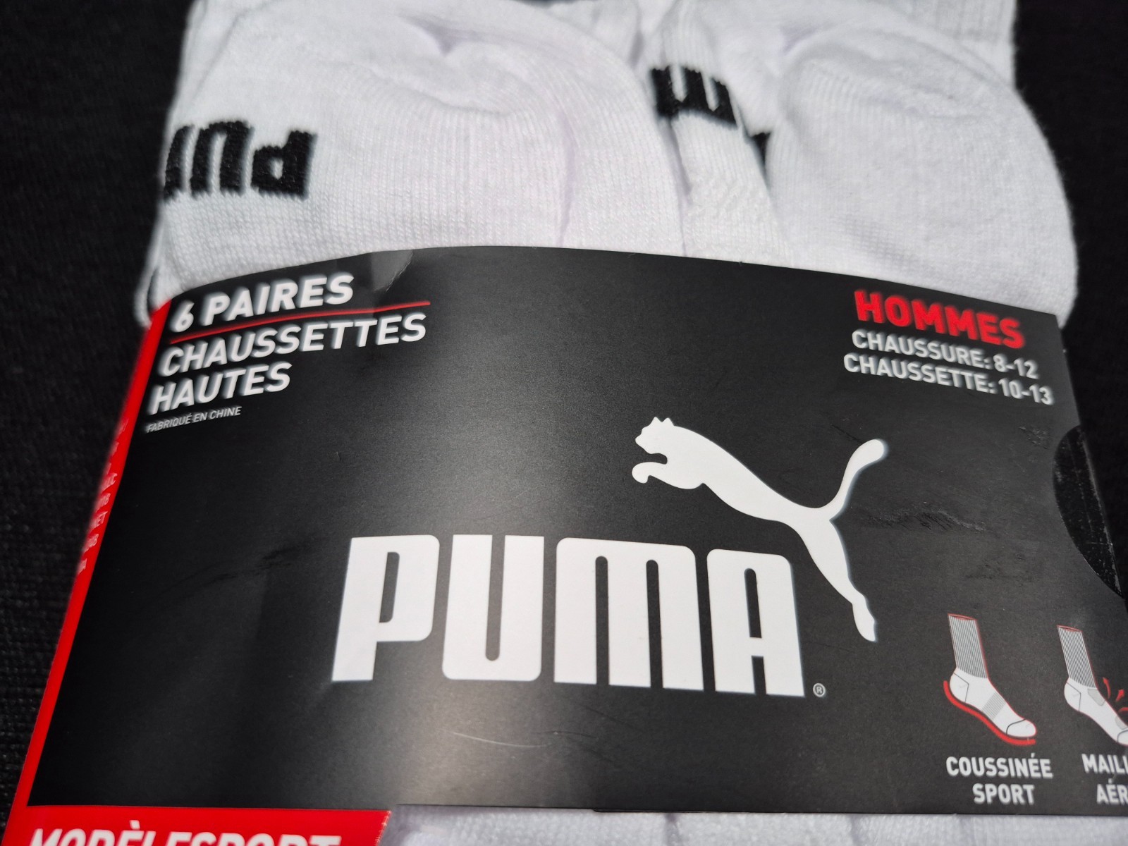 Puma Mens 6 Pairs Training crew Sports Socks SZ 8-12 Sports Style Cushioned