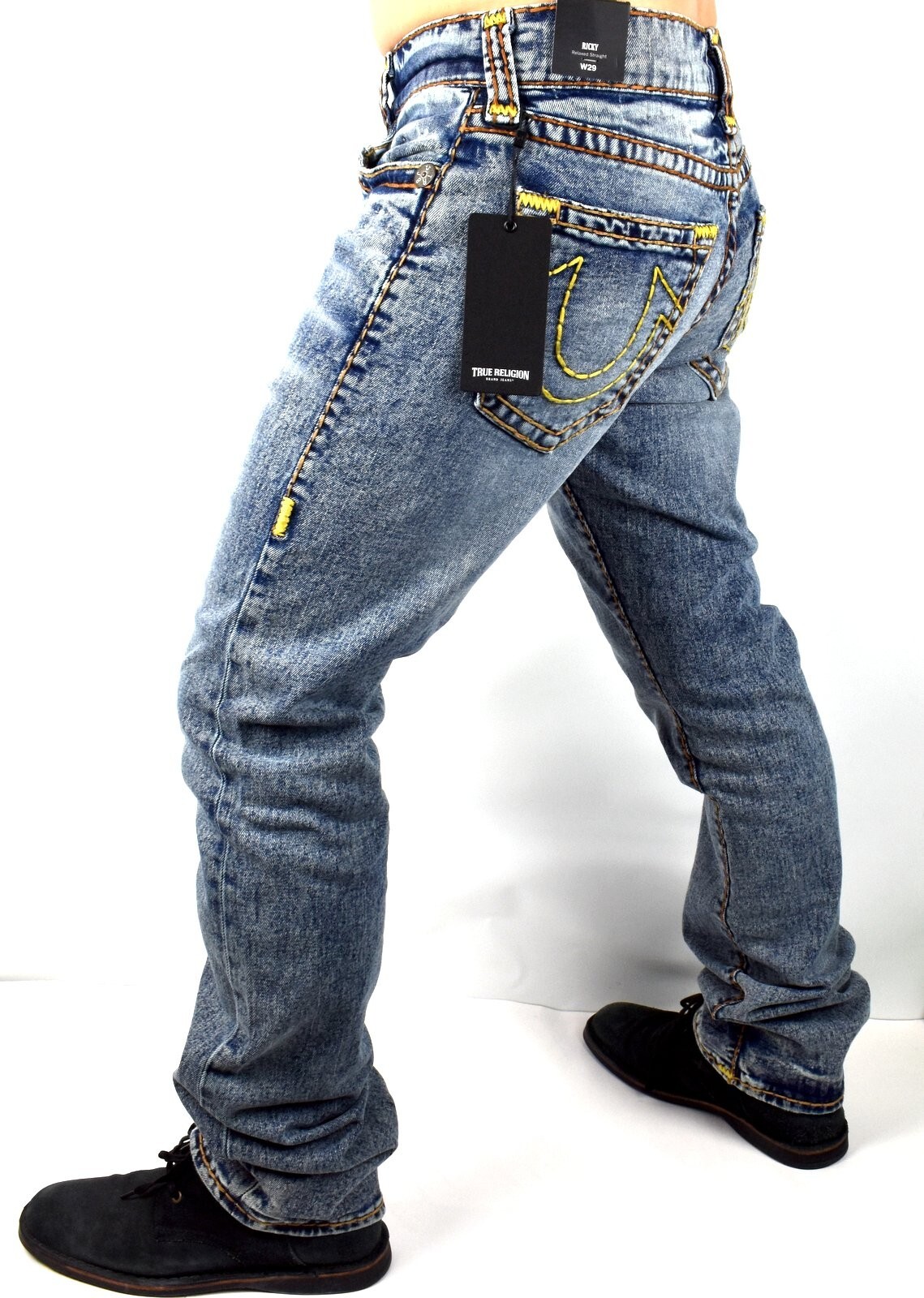 True Religion Men’s Ricky Medium Wash Relaxed Straight Super T Jeans – 107524