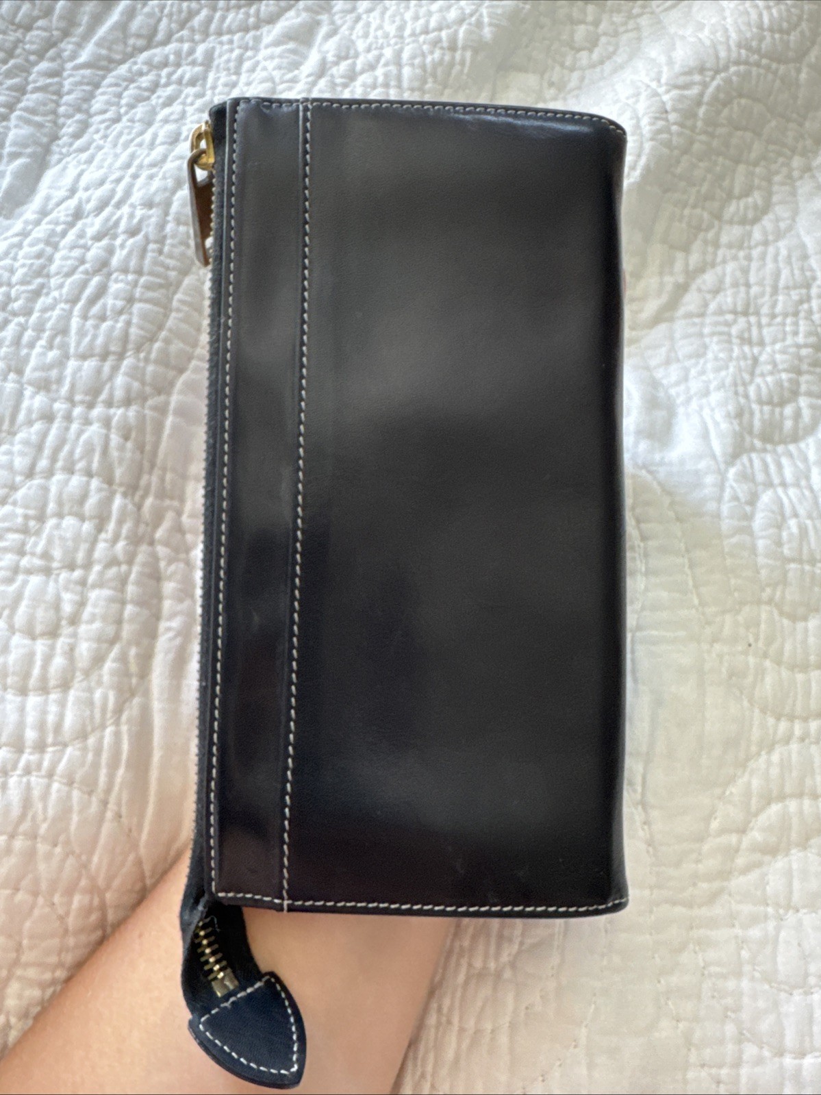 MARC JACOBS Black Leather Wallet Double Front Pockets Push Lock Top Zip Closure