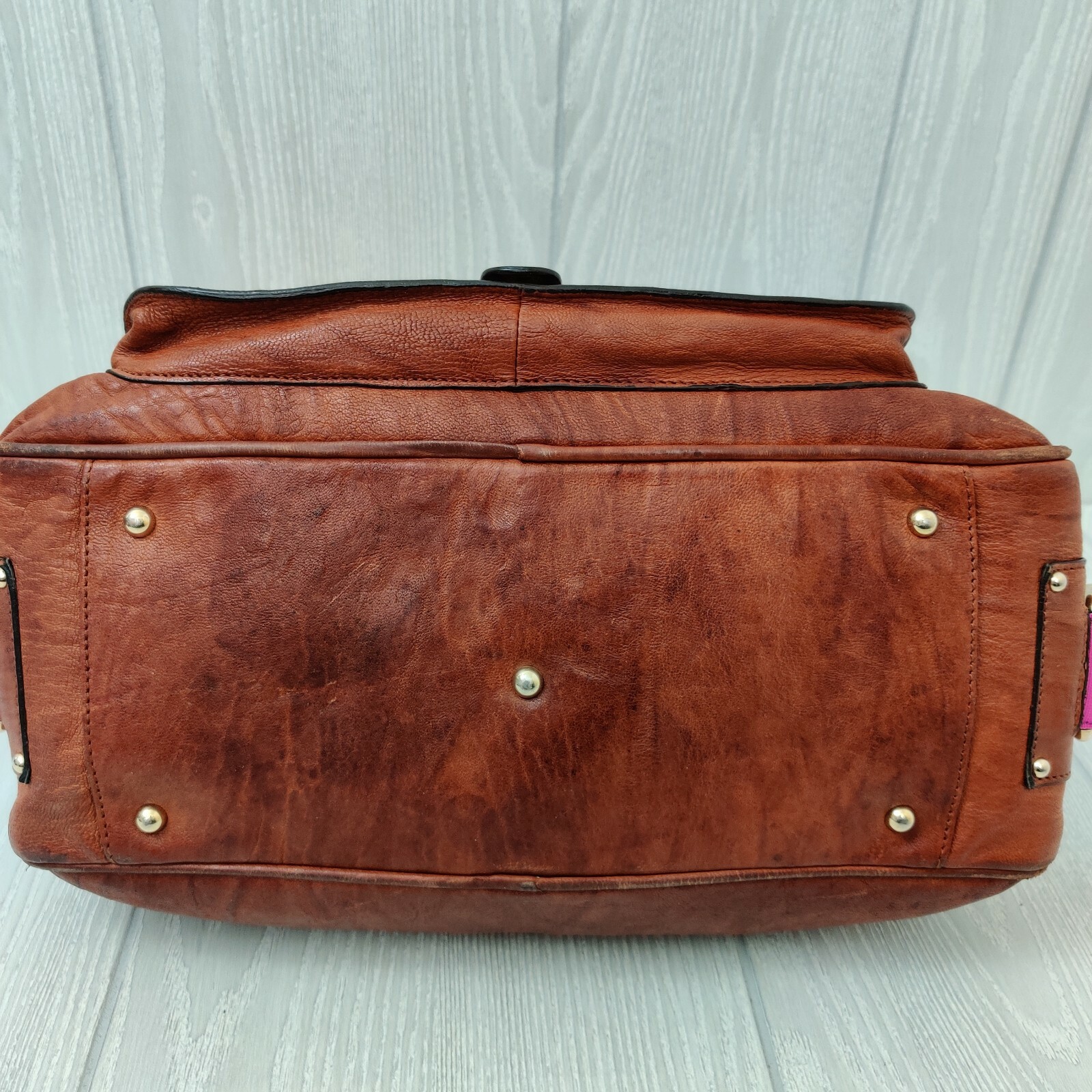 Alessandro Dell Acqua Leather Satchel in Cognac with Fuchsia Trim
