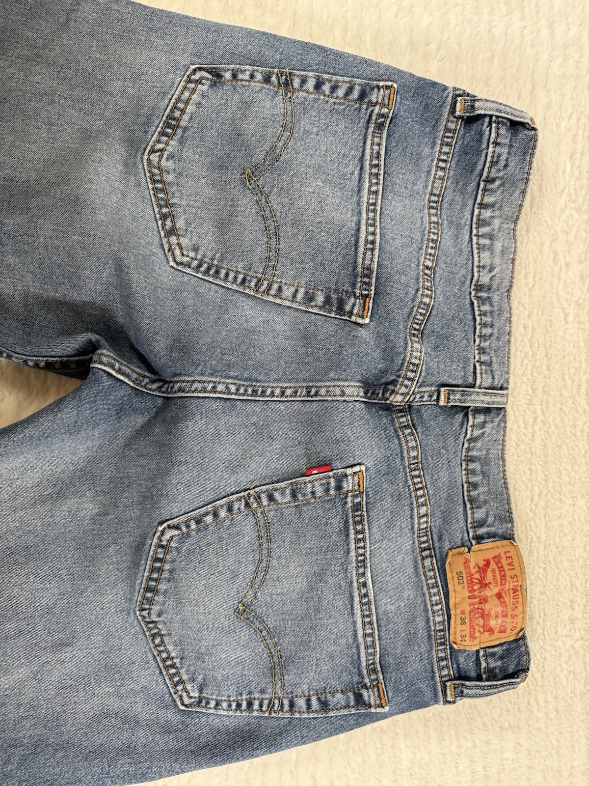 Levi’s Men’s 502 Jeans 36×34 Taper Fit Stretch Blue Denim Class Comfort Modern