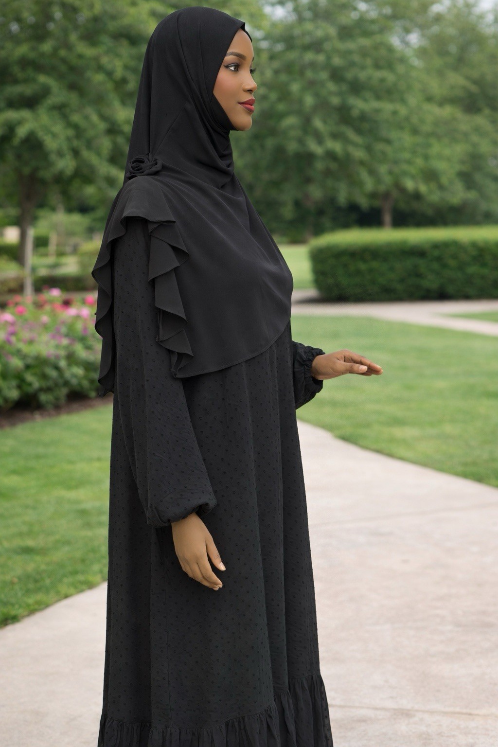 Polka dot elegant chiffon Abaya with matching belt