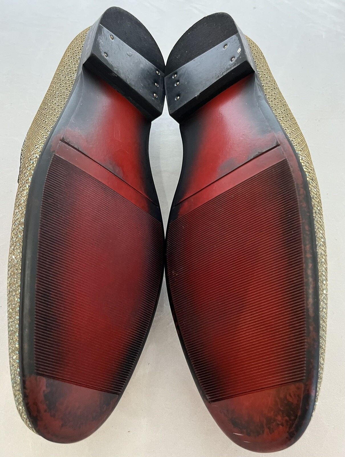 Giorgio Brutini Glitter Tassel Loafers 8.5D Red Sole Metallic Mesh Slip-On