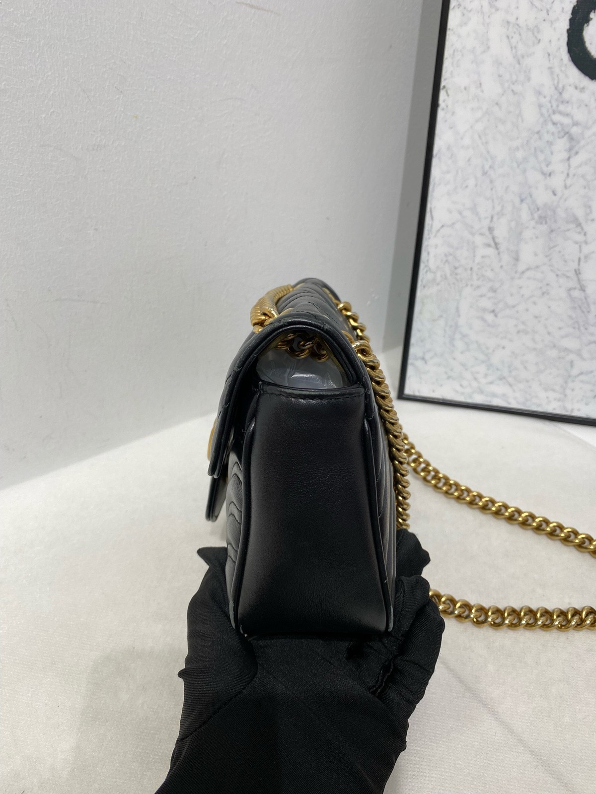 Gucci GG Marmont Small 22cm Black Gold Leather Chain Crossbody Bag Duty Paid