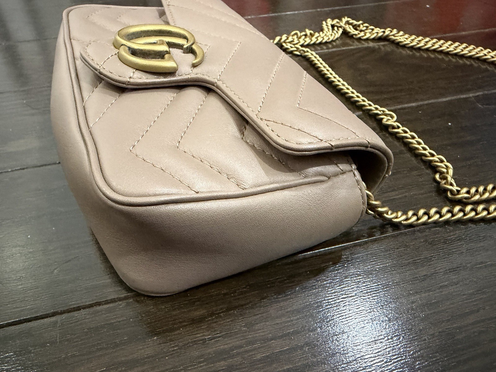 Gucci 476433 GG Marmont Matelasse Super Mini Bag Shoulder Porcelain Rose