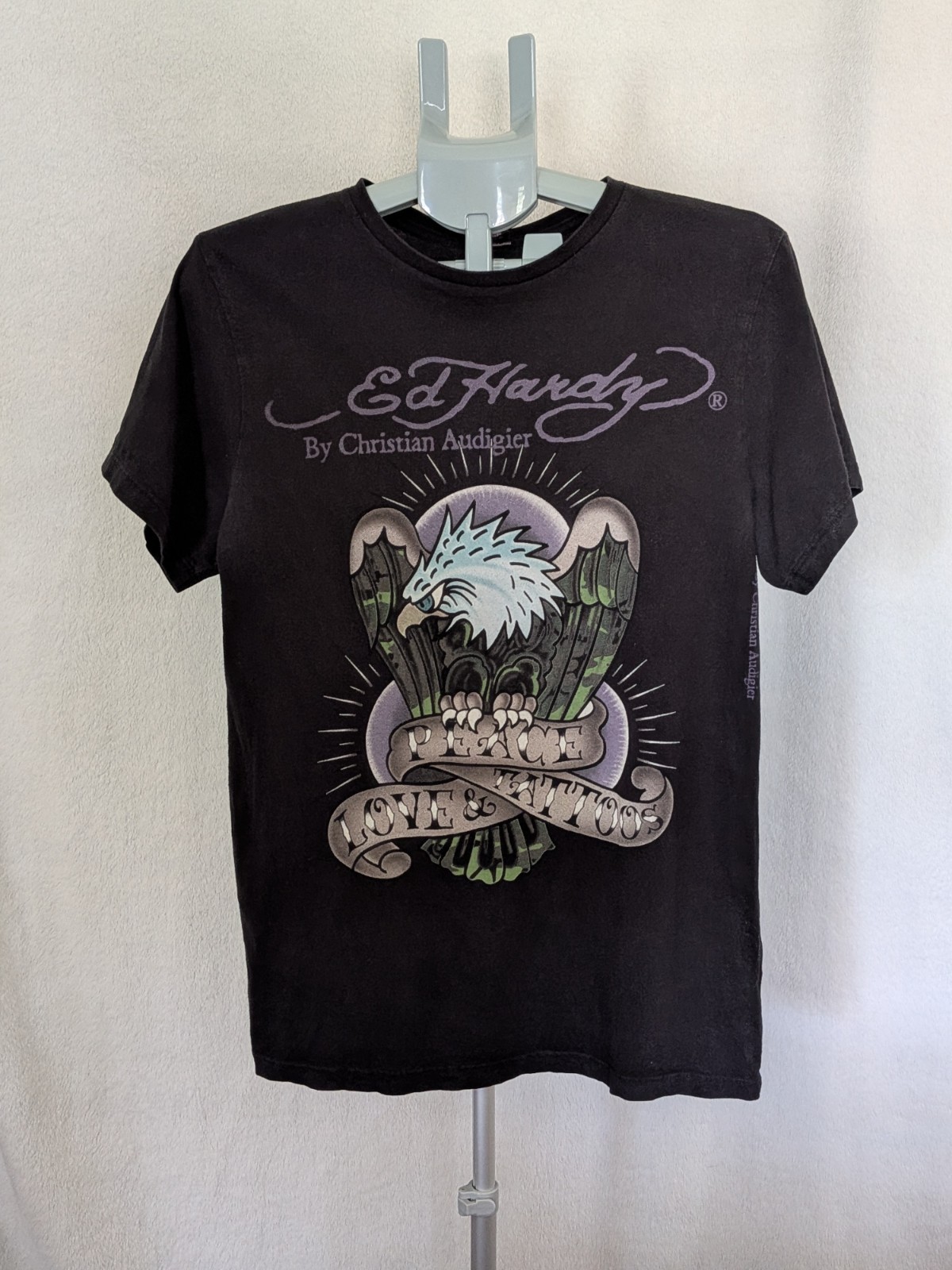 Vintage Ed Hardy Christian Audigier T-Shirt Mens M Black Eagle Peace Love Tattoo