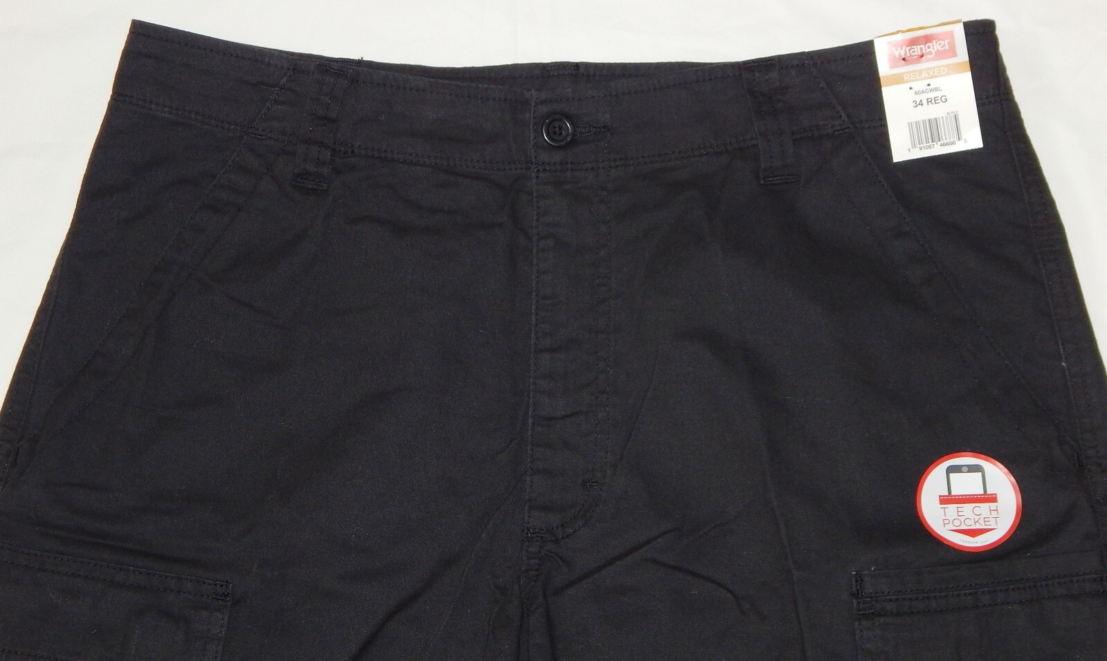 Men’s Wrangler Black Cargo Shorts w/ Stretch Relaxed Fit Tech Pocket ALL SIZES