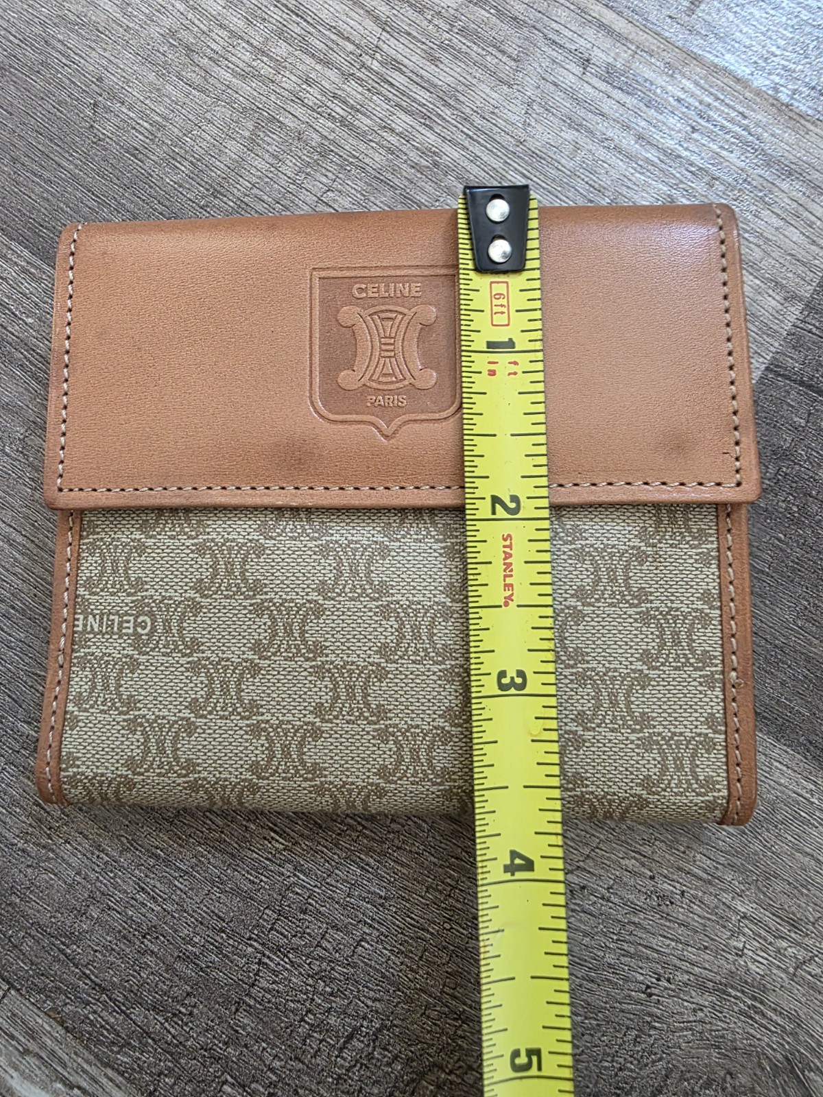 Vintage Celine Brown Triomphe Canvas 3-Fold Wallet Macadam Leather Designer