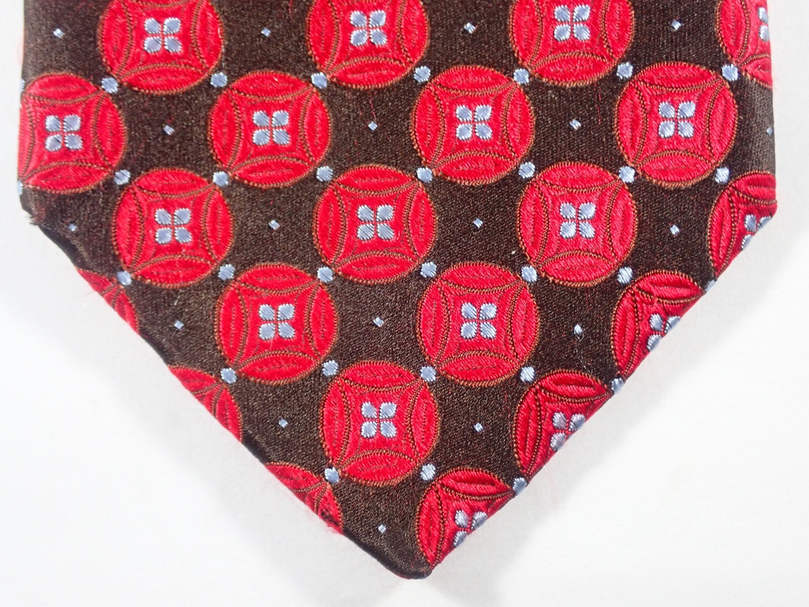 IKE BEHAR BLACK w/ RED CIRCLES & BLUE CENTERS 100% SILK NECK TIE
