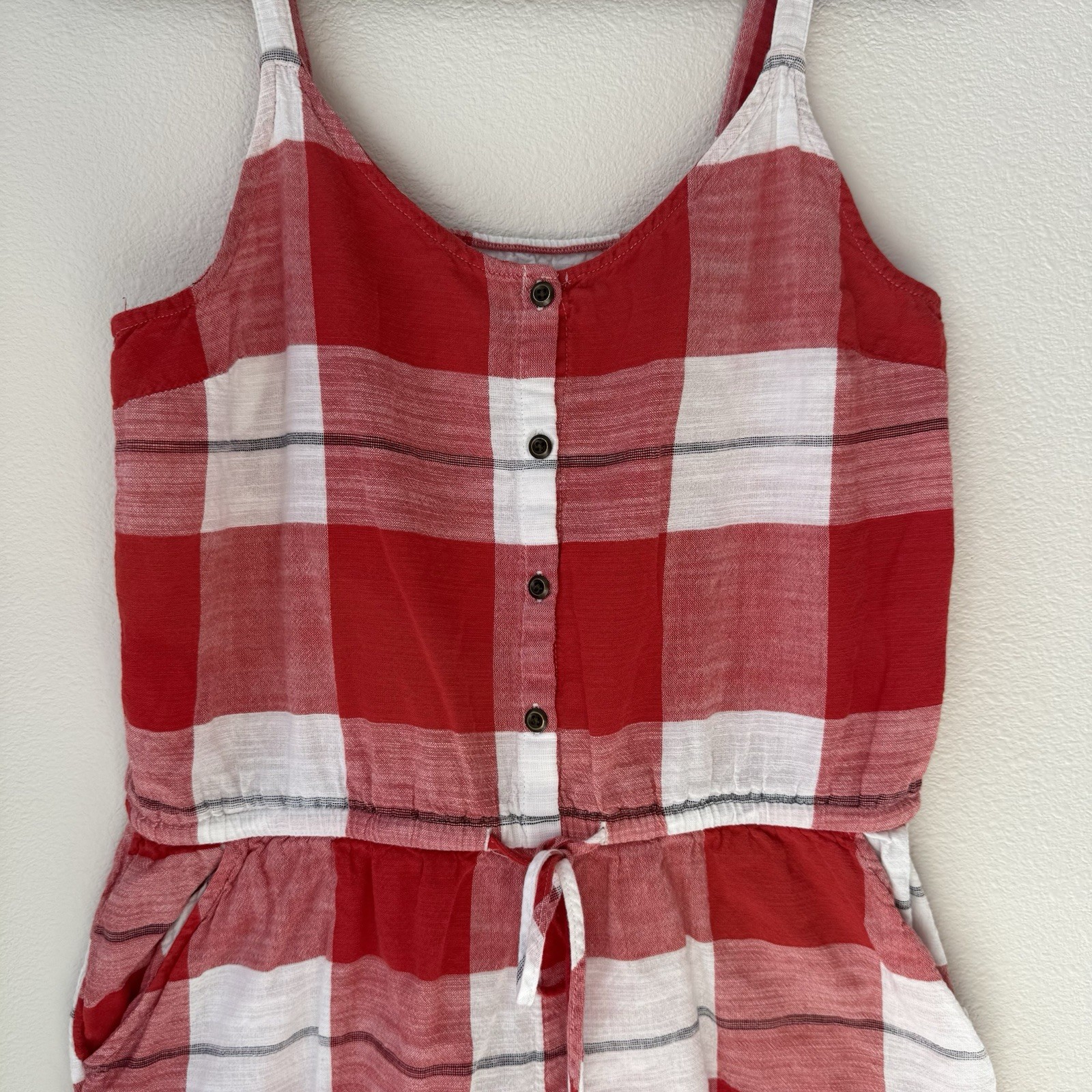 Old Navy Womens M Red White & Blue Plaid Sleeveless Shorts Romper 100% Cotton