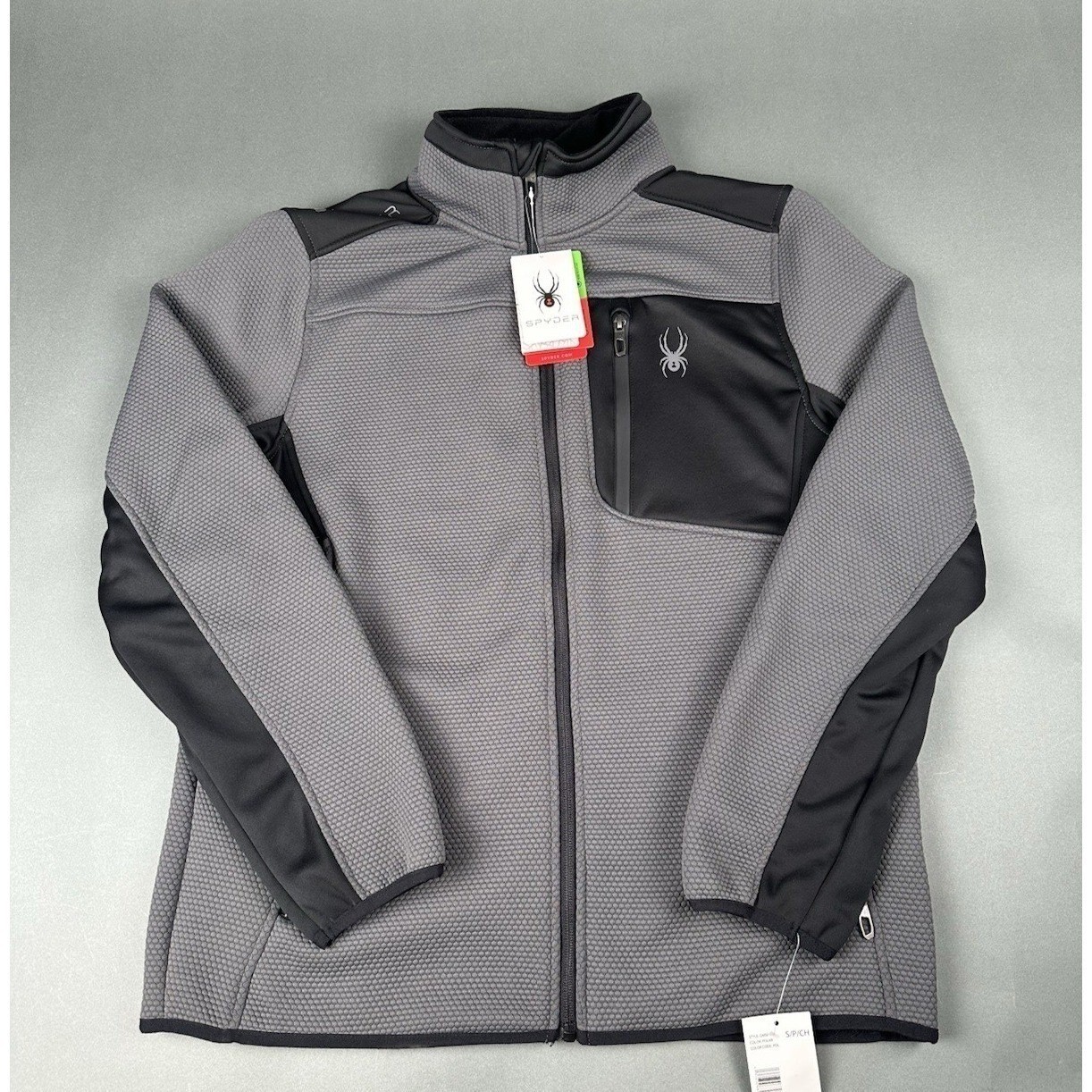 Spyder Men’s Gray Full Zip Fleece Jacket Size Small Dry Web Thermo Web Polar NWT