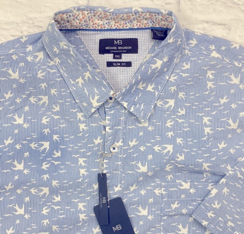 Michael Brandon Shirt Mens Size XXL Slim Fit Short Sleeve NWT Bird Print