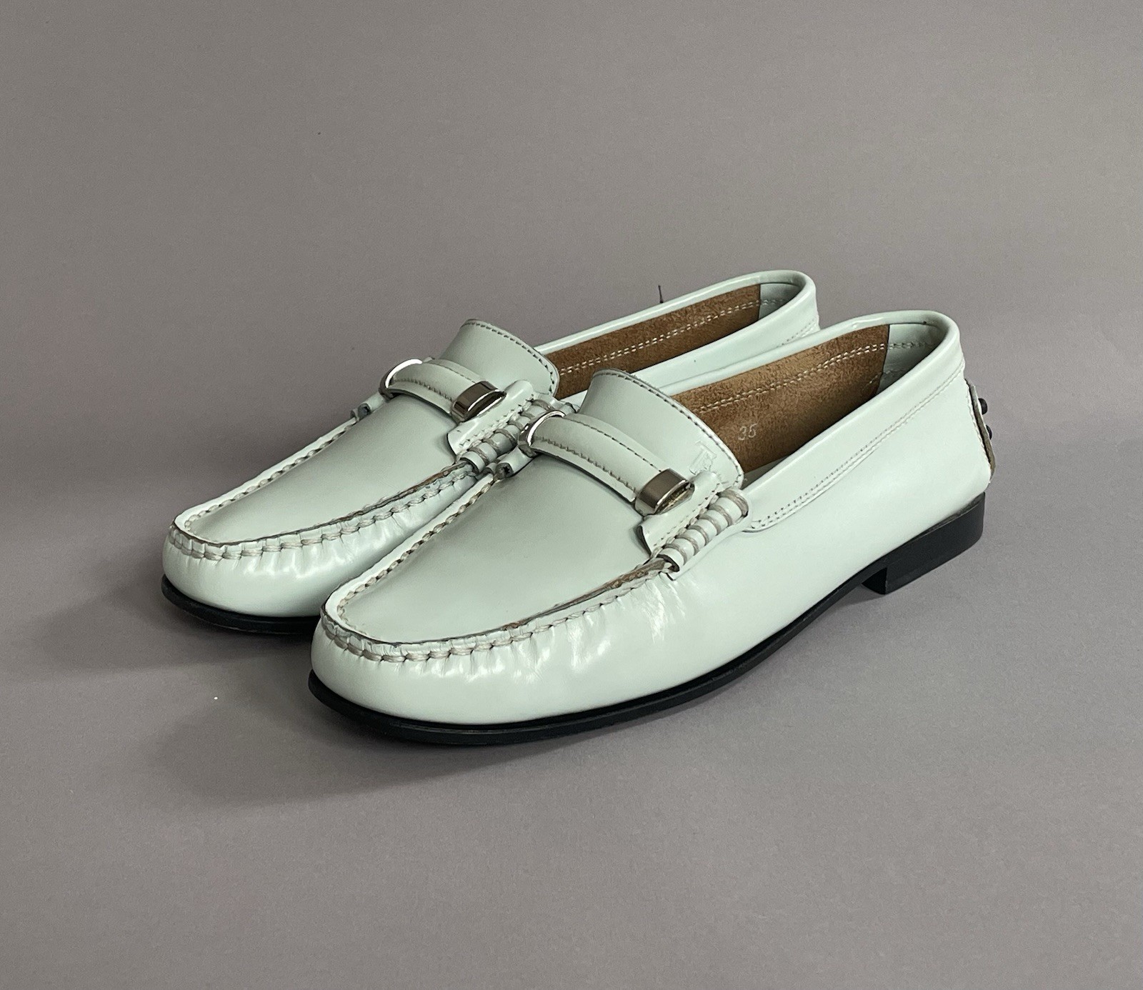 Tod’s Horsebit Loafers Pale Blue Leather Silver Buckle EU 35 US 5 Small Size