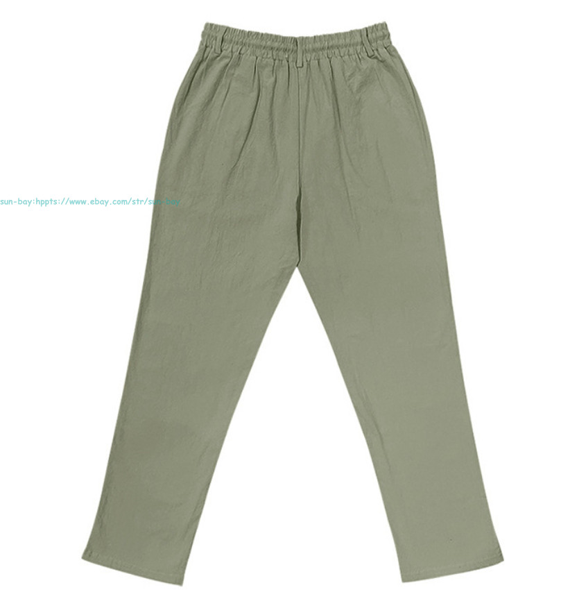 Men Casual Linen Pants Elastic Waist Drawstring Summer Beach Trousers withPocket