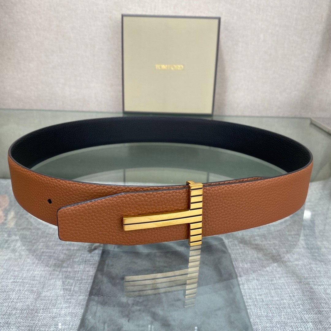 Authentic Tom Ford Reversible Leather T-Buckle Belt Luxury Designer Fashion