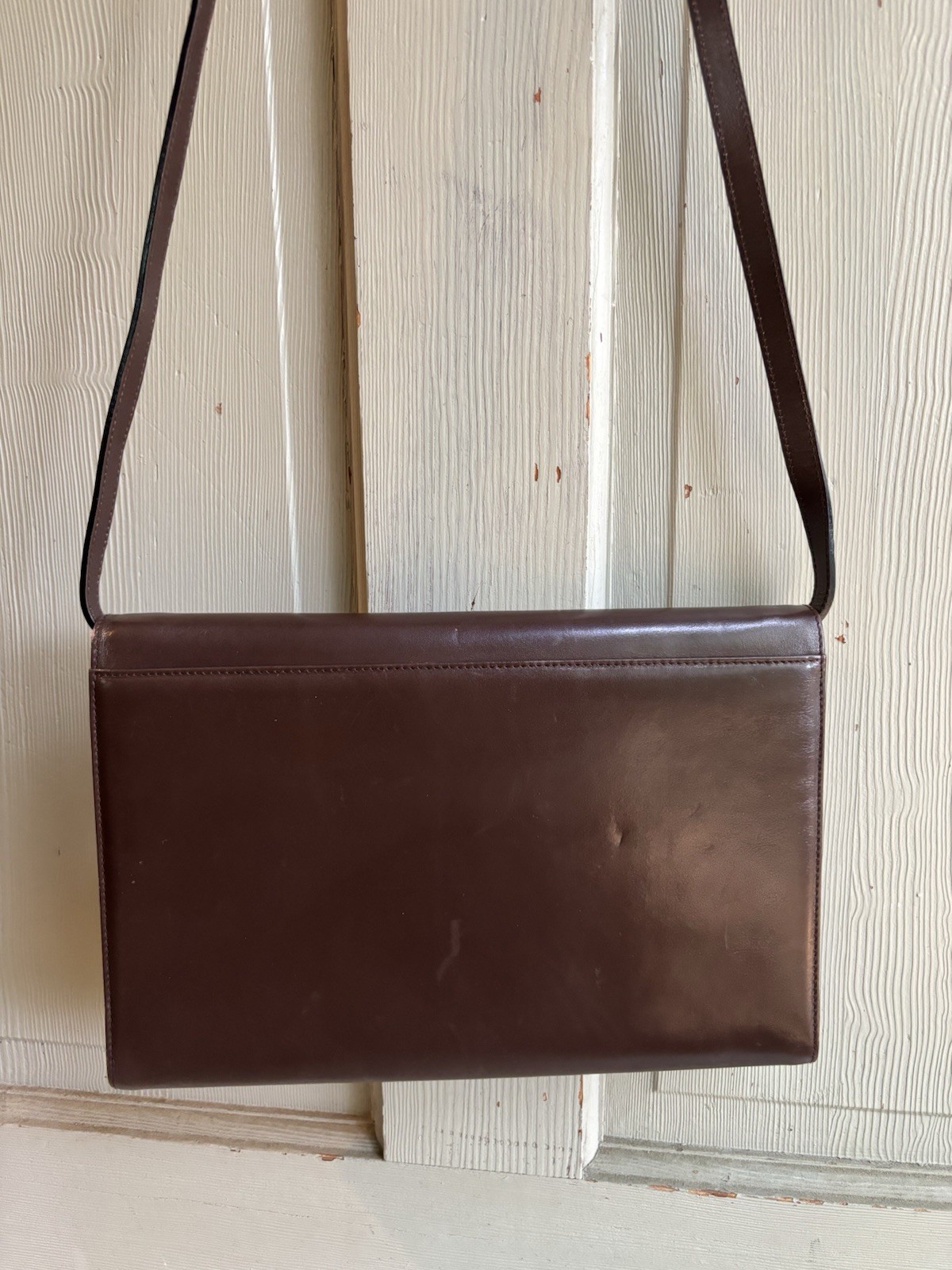 Salvatore Ferragamo vtg Brown Leather & Lizard Trim Clutch Shoulder Bag Italy