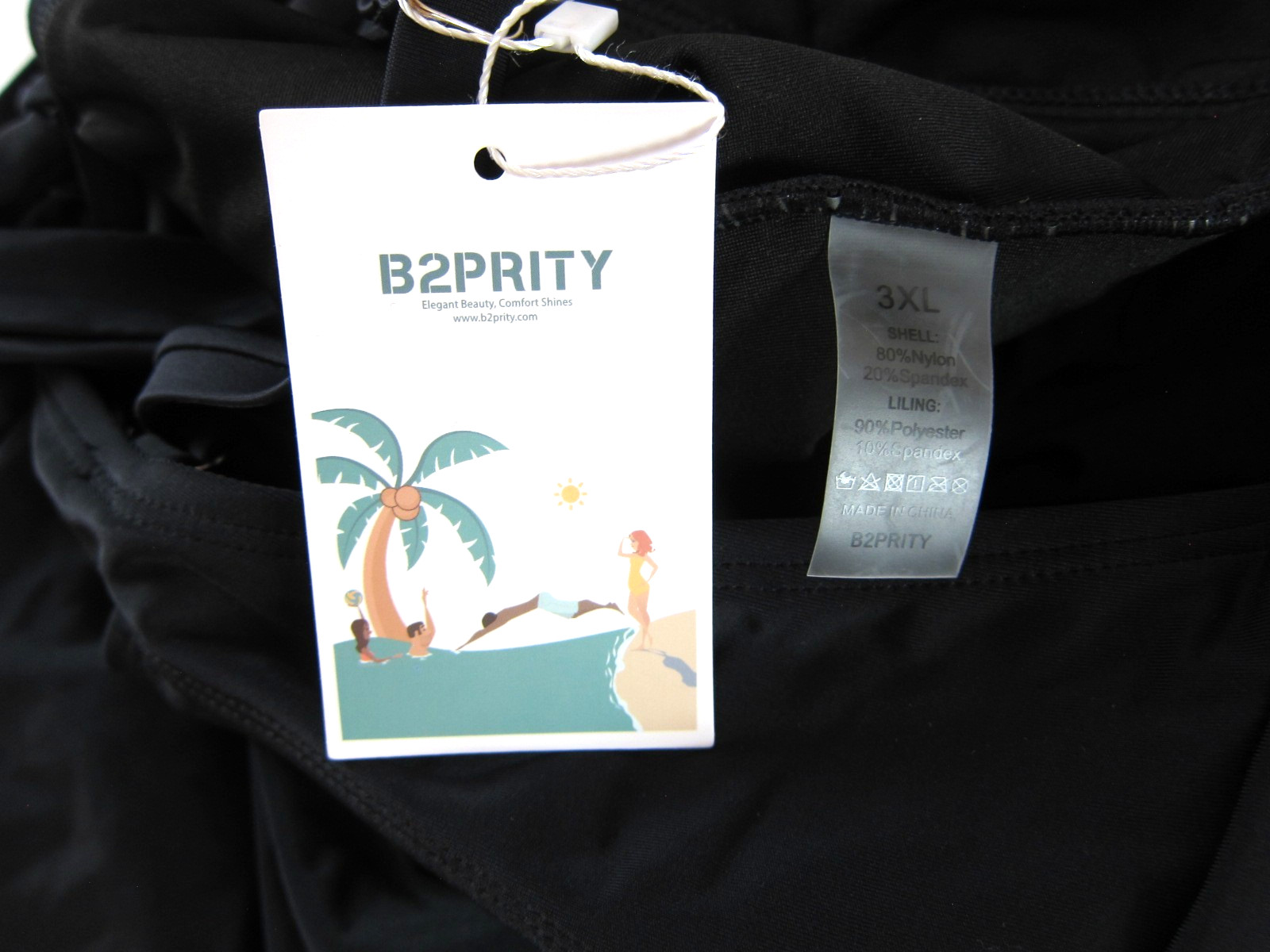 NWT B2PRITY Black Padded Built In Bra Slimming One Piece Swimsuit 3XL