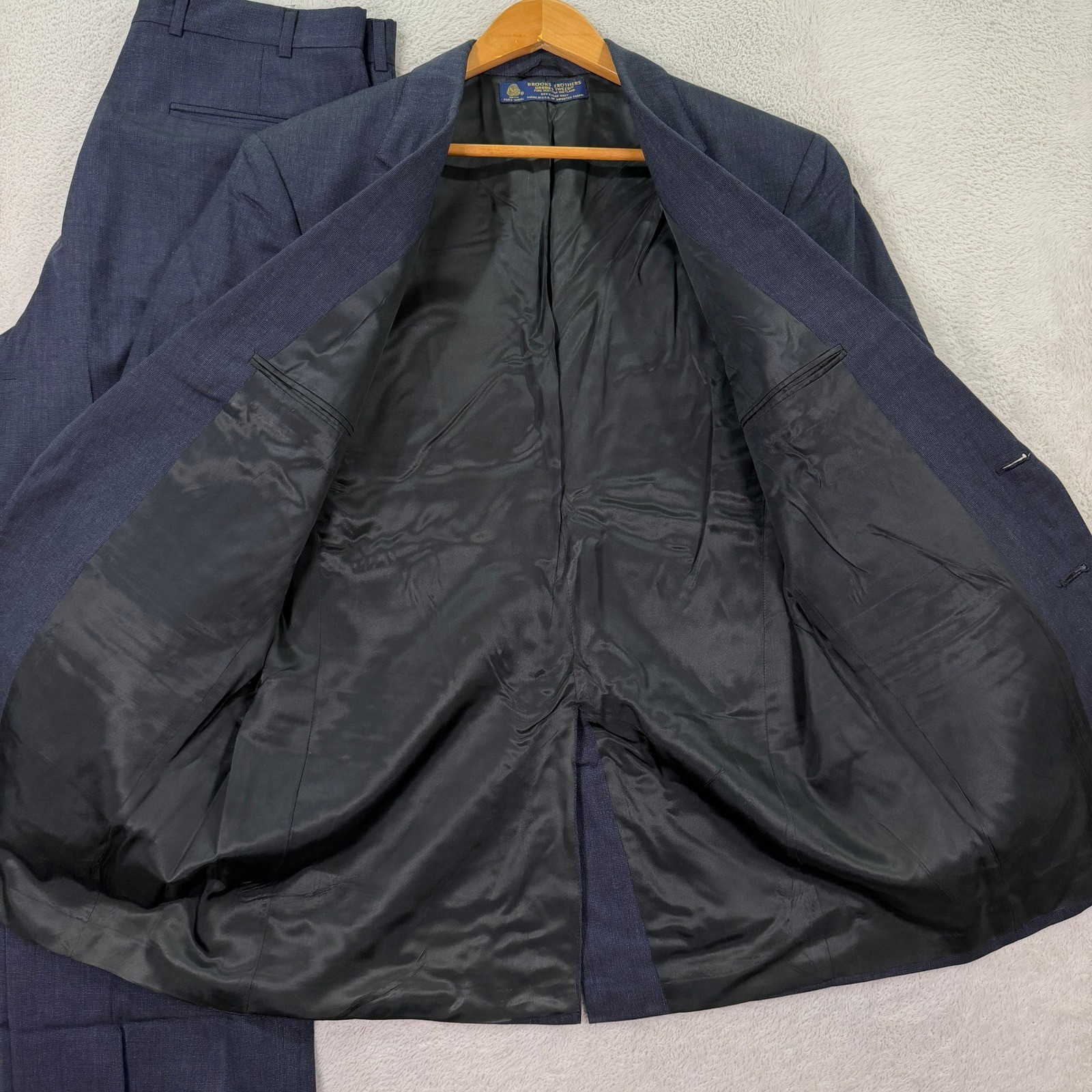 Brooks Brothers Mens 40S Short Slim Fit Suit Navy Scottish Shetland Wool 32×29