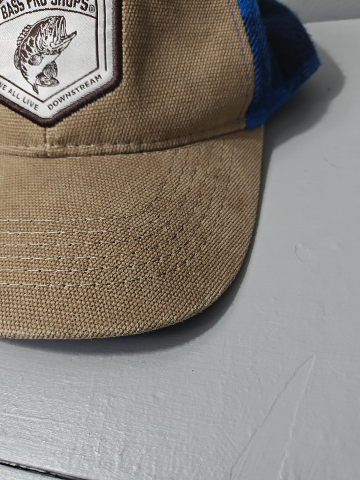 Bass Pro Shops Trucker Hat Snapback Khaki Tan Blue Black Plaid Flannel Cap OSFM