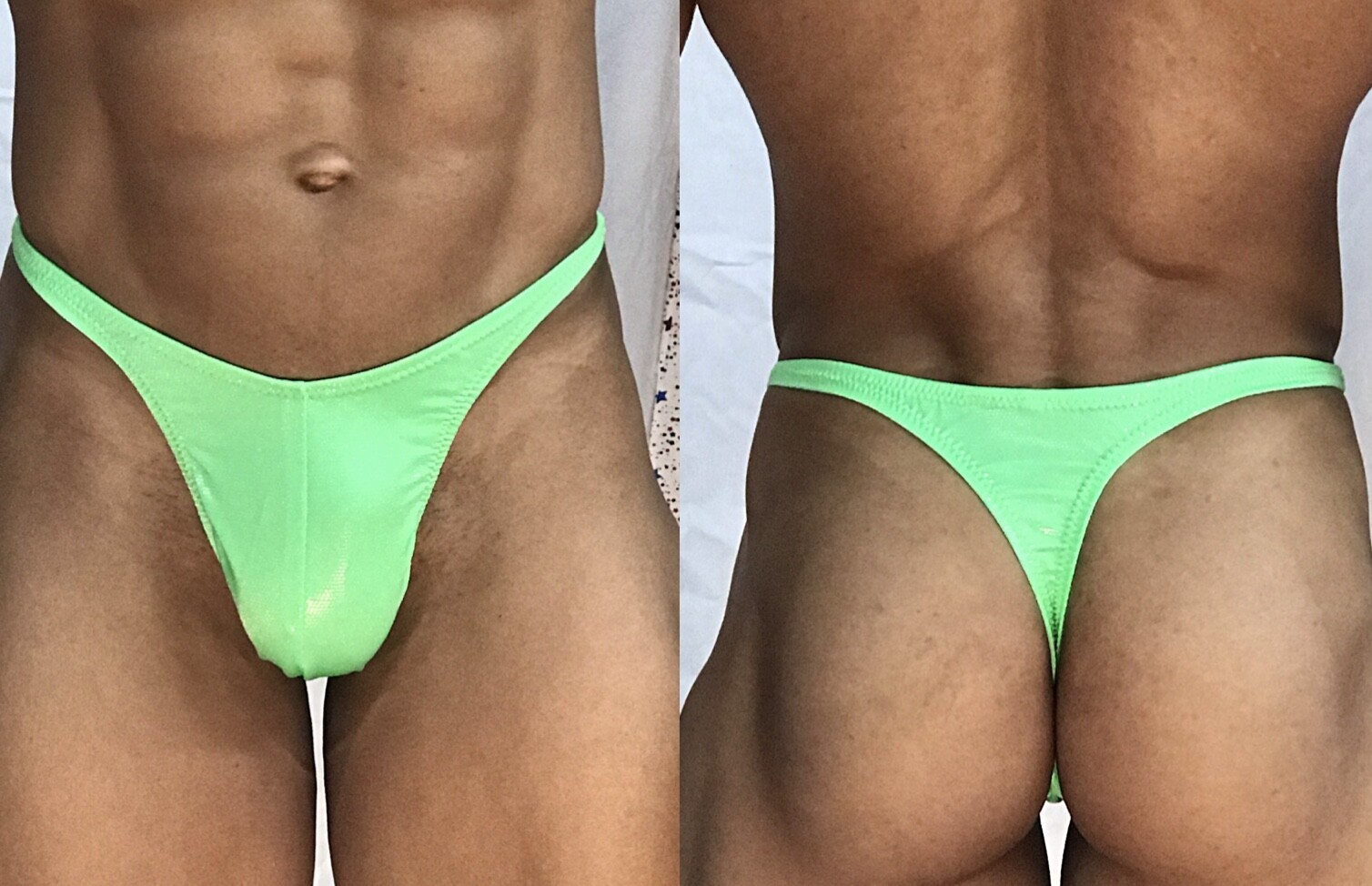 mens wetlook neon green spandex thong with seam/pouch front custom made FreeShip
