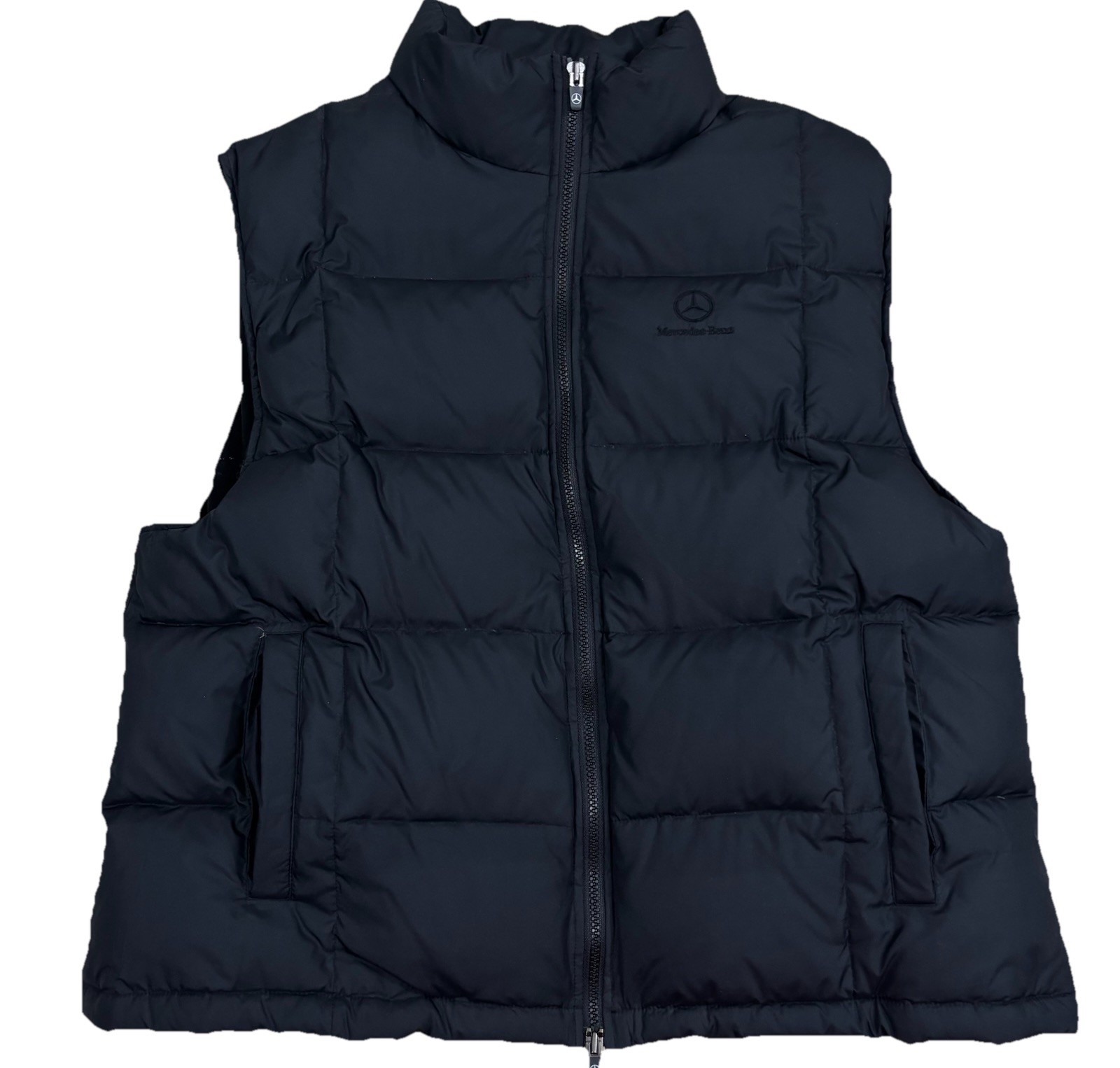 Mercedes-Benz Puffer Vest Mens Sz XL Black Full Zip Embroidered Logo Car Racing