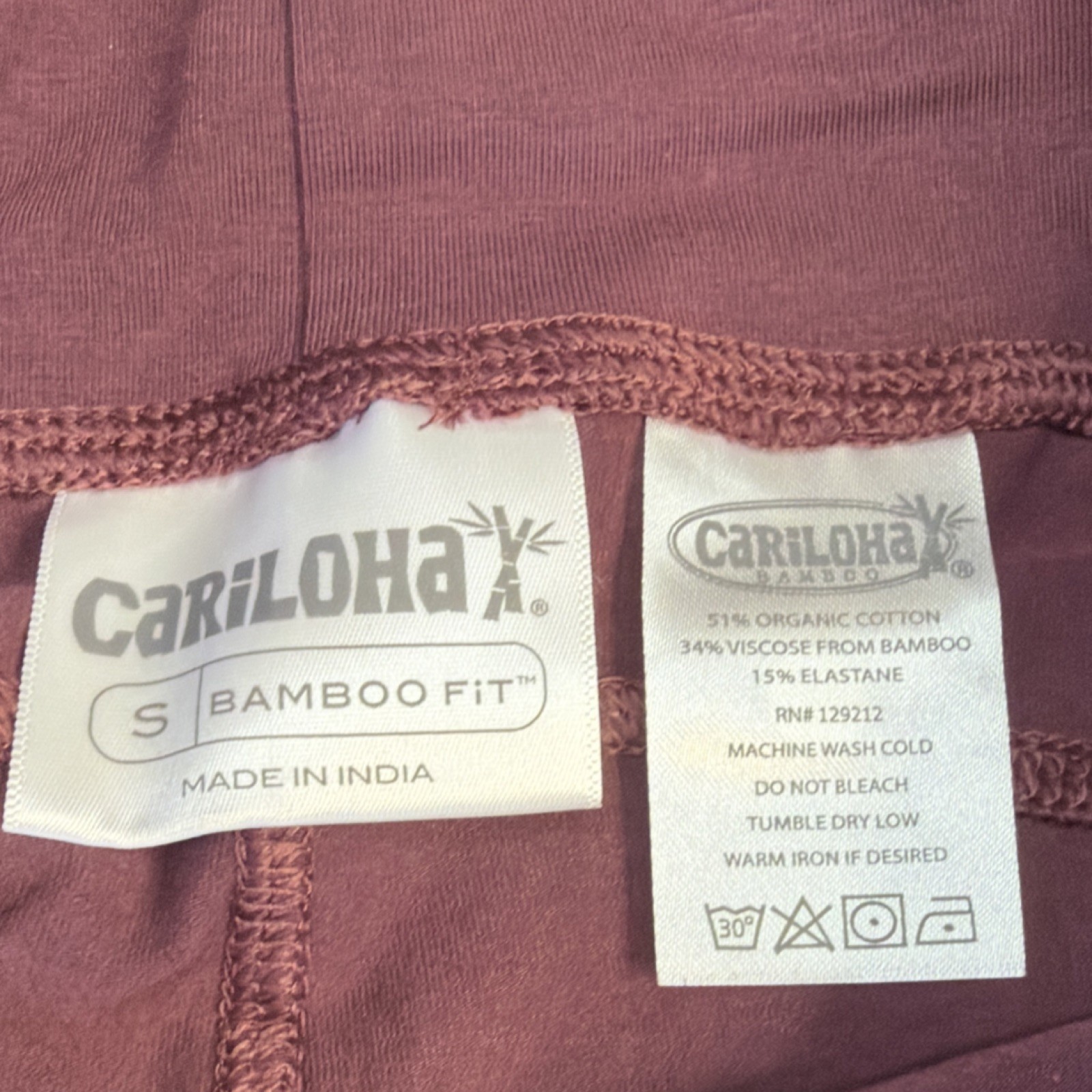 Cariloha Bamboo Fit Mid Rise Leggings Maroon Black Moisture Wicking S