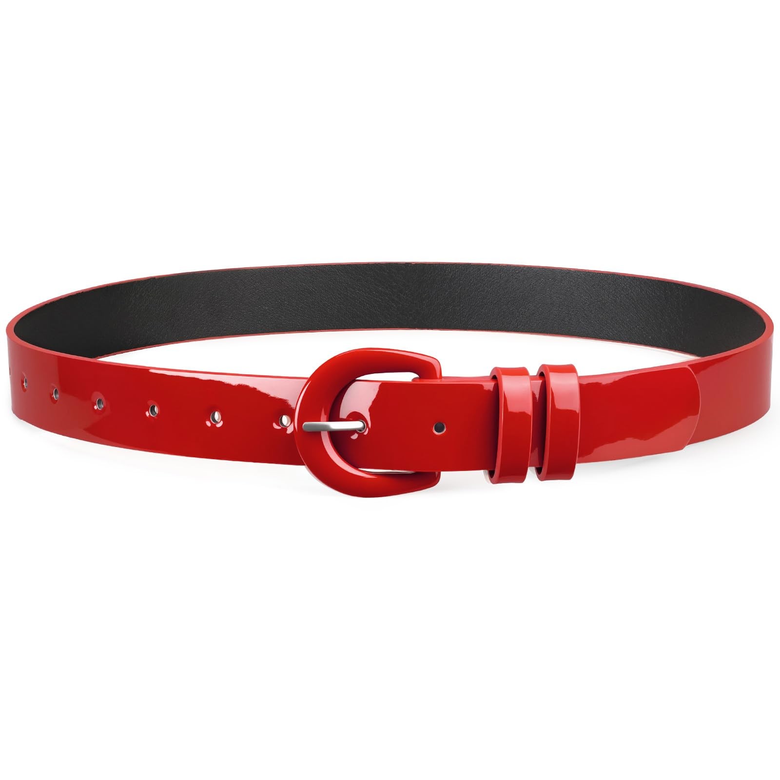 Patent Leather Belt for Jeans Pants Vintage 50s Belt for Dress,Red