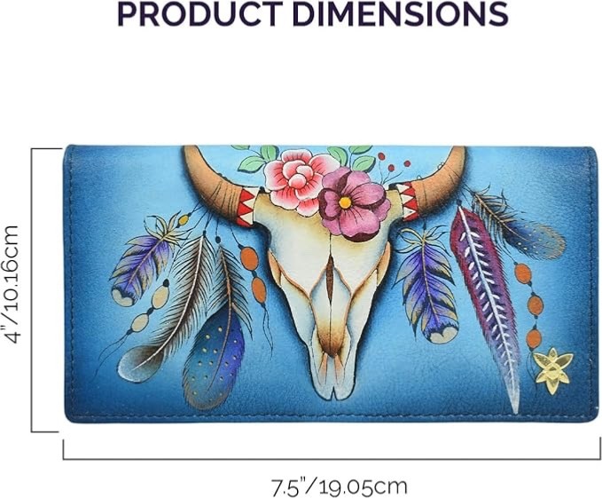 ANUSCHKA NWT🪶”RARE” RFID Bi-Fold Snap Clutch Wallet-Feather Skull Denim 1785