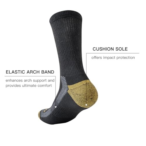 JOYNÉE Mens Athletic Crew Socks 5/10 Pairs Large Black/Gold Work (5 Pairs)