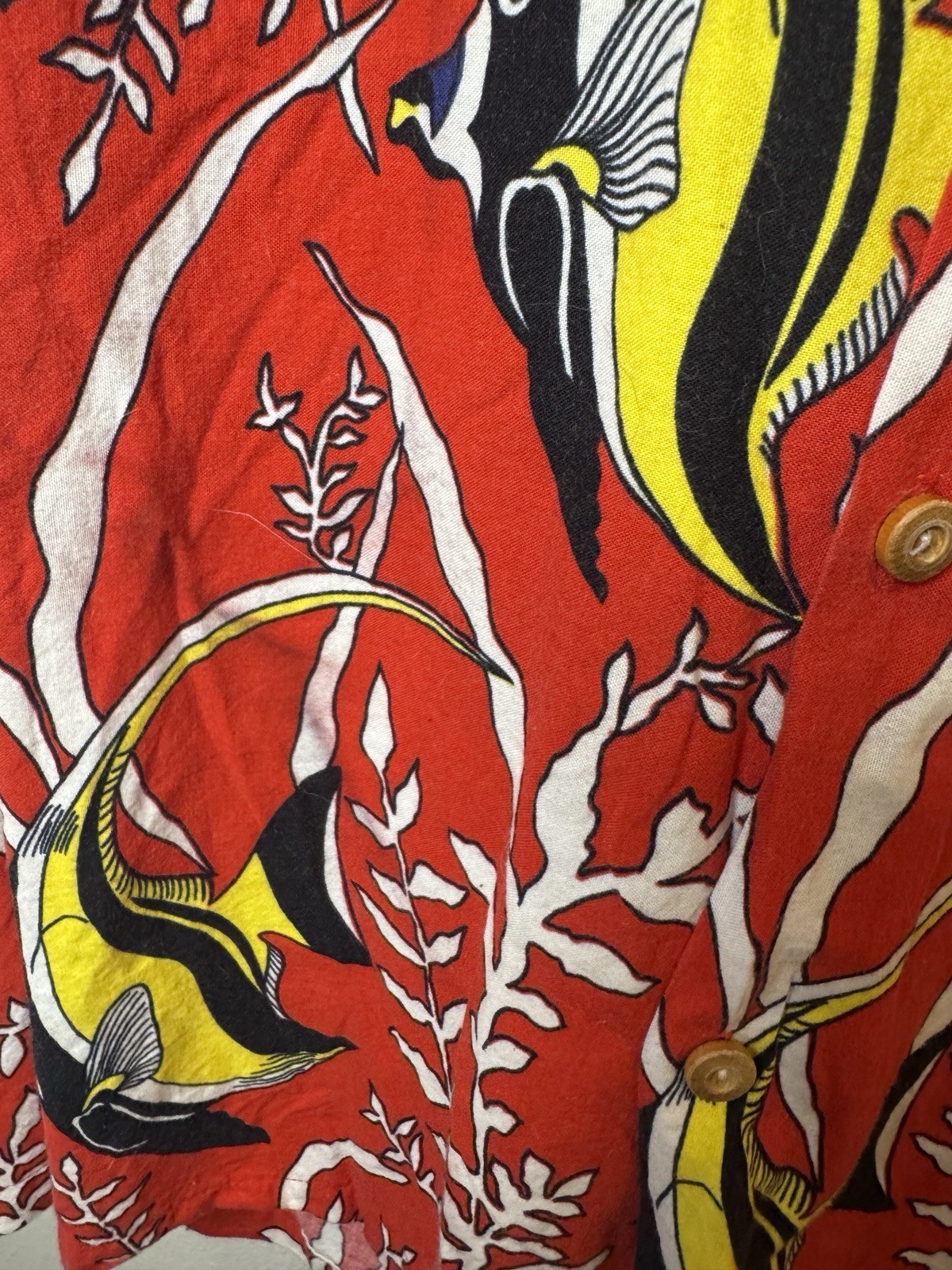 Paradise Found Men’s X Large Vintage Fish Hawaiian Aloha Shirt Red Button Down
