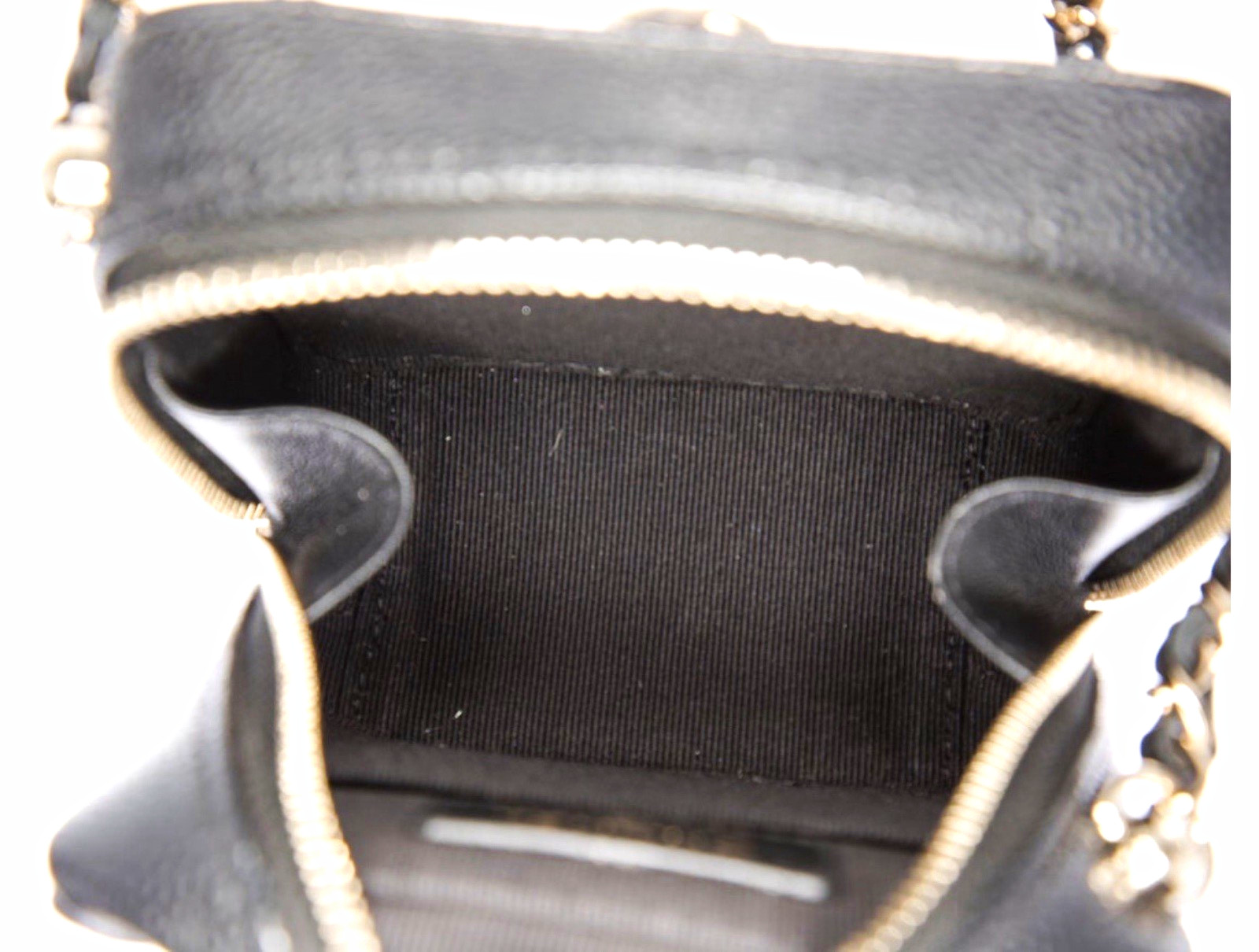Auth CHANEL Black Quilted Mini Square Zip Crossbody Bag with Gold Chain Strap