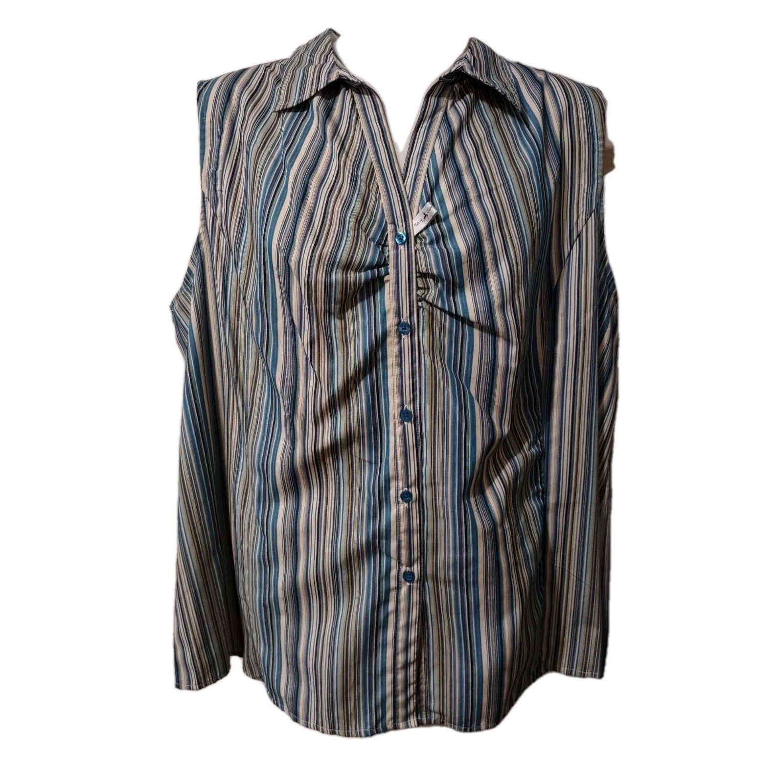 White Stag Button Up Sleeveless Top Womens Size 4X 26W/28W Blue Striped Collared