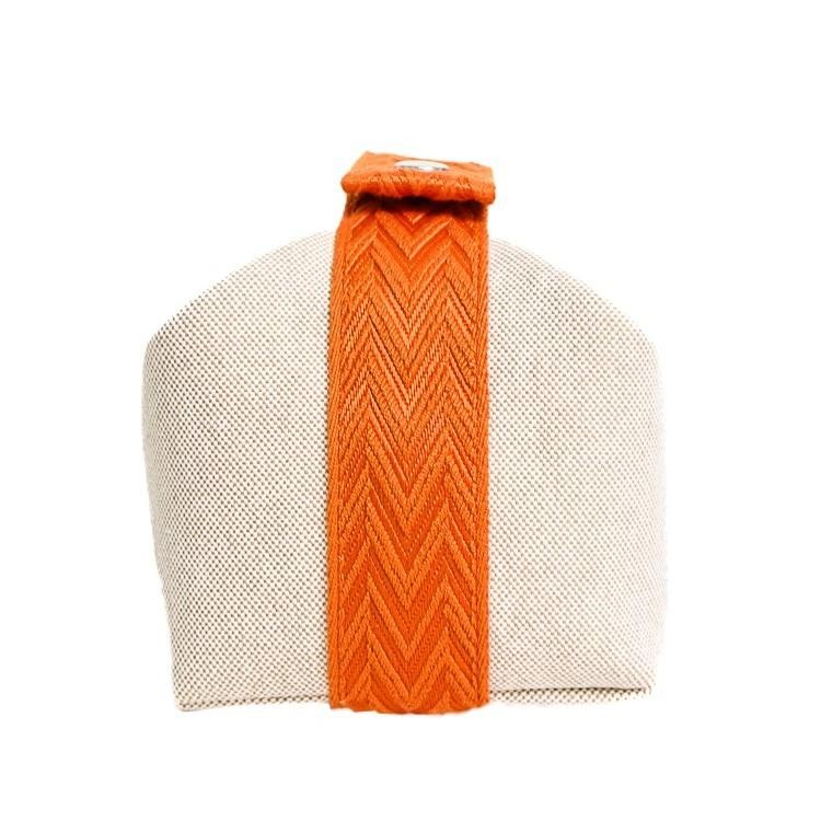Hermes Bride A Brac PM Handbag Pouch Vanity Bag 7.9in Canvas Natural Orange 99