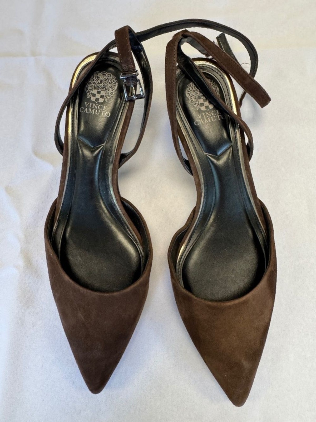 Vince Camuto Brown Suede Irva Slingback Kitten Heel Pumps Size 7.5