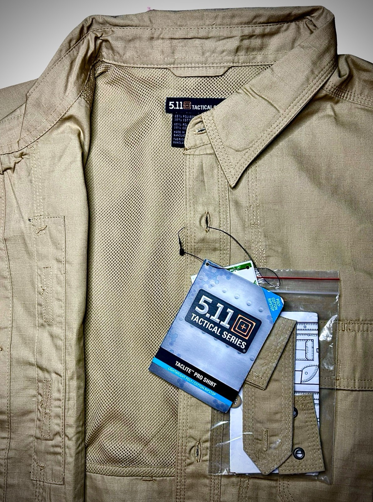 5.11 Tactical Taclite Pro Long Sleeve Shirt Men’s Ripstop Vented Patch Removed