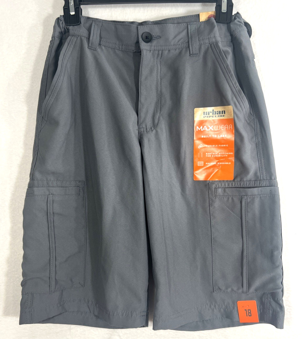 Urban Pipeline Boys 18 Reg Max Wear Gray Cargo Shorts Adjustable Waist