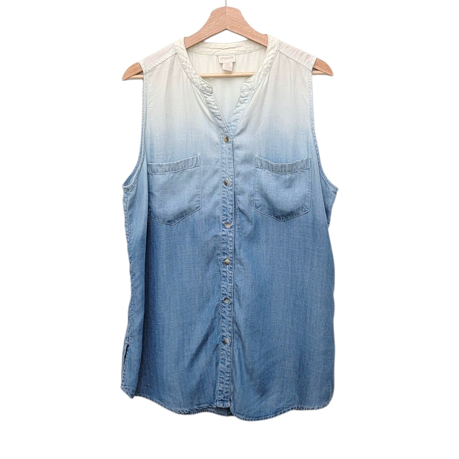Chicos 2 Tencel Chambray Tank Top Ombre Blue Coastal Resort Wear Large 12