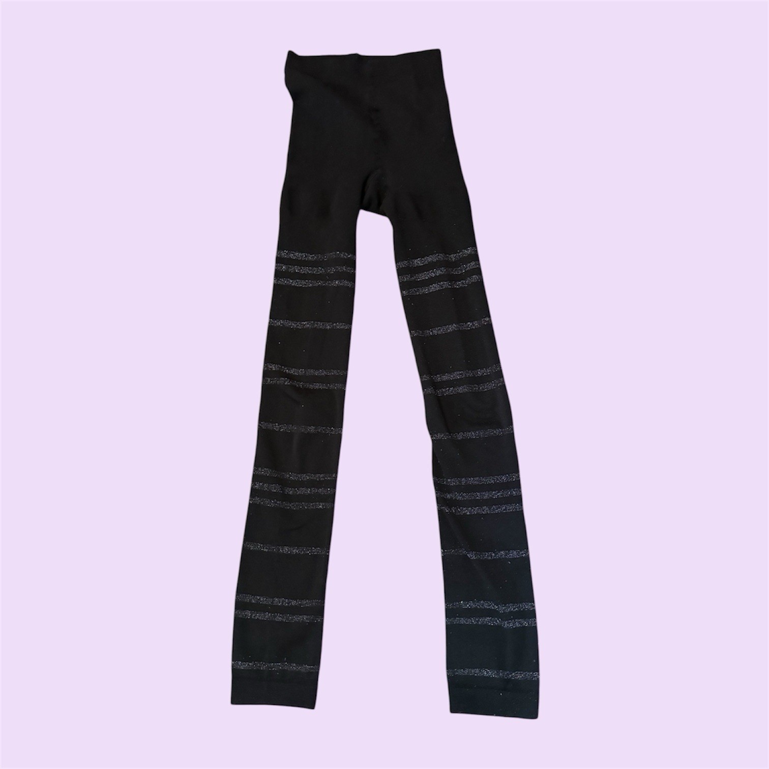 H&M Athleisure Black Striped glittery footless tights size XS